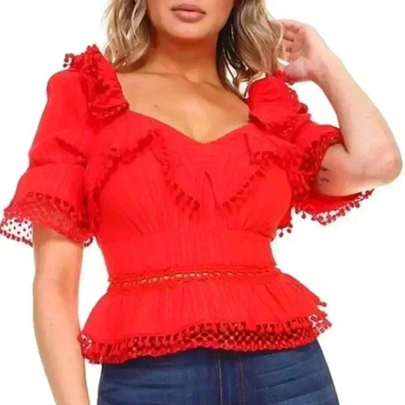 Red Peasant Top - Picture 2 of 4